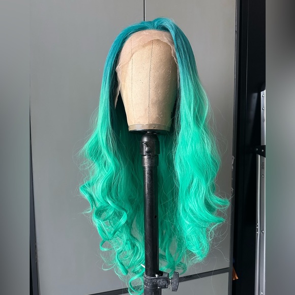 Other - Brand new turquoise and bright green ombré 26 inch synthetic lace front wig